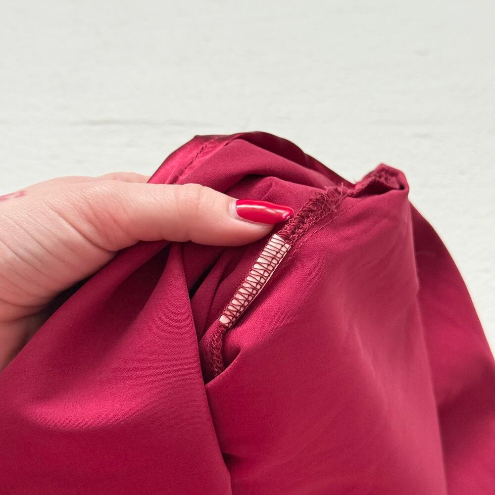 Deep Red Satin Ruched Cowl Neck Midi Dress, Best Fits Small - Picture 6 of 9